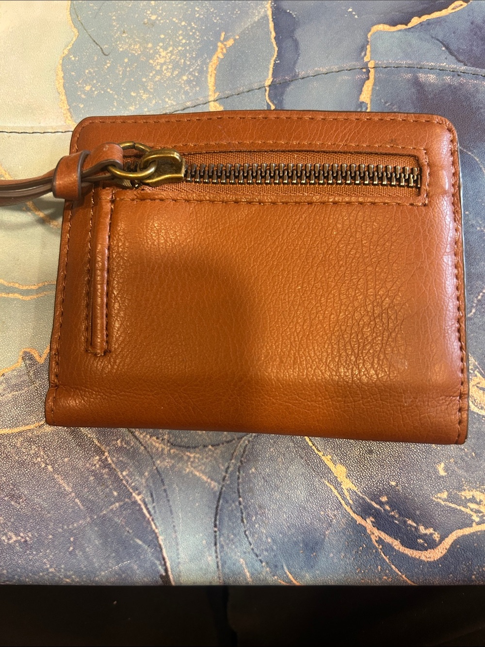 Caramel Brown Leather Zip Wallet